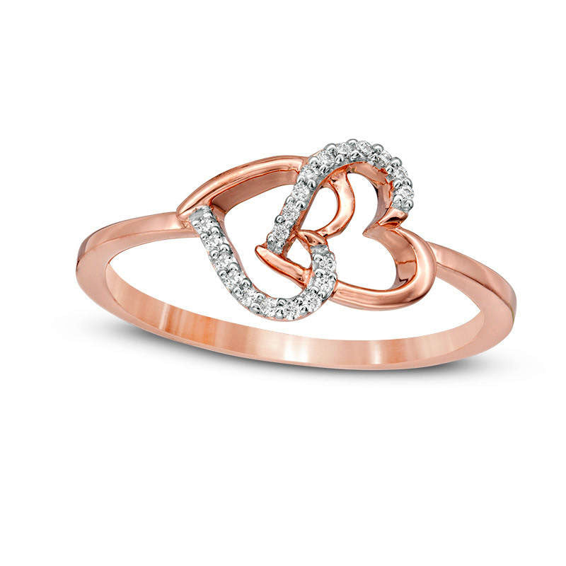 Image of ID 1 005 CT TW Natural Diamond Interlocking Hearts Ring in Solid 10K Rose Gold