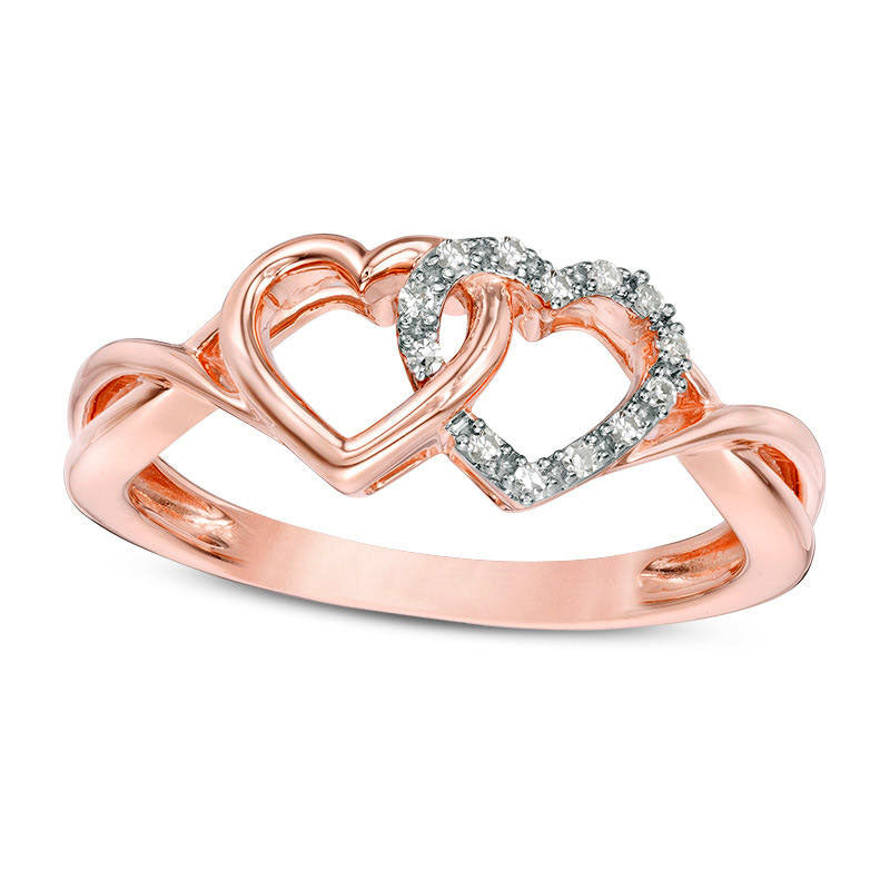 Image of ID 1 005 CT TW Natural Diamond Interlocking Hearts Twist Ring in Solid 10K Rose Gold