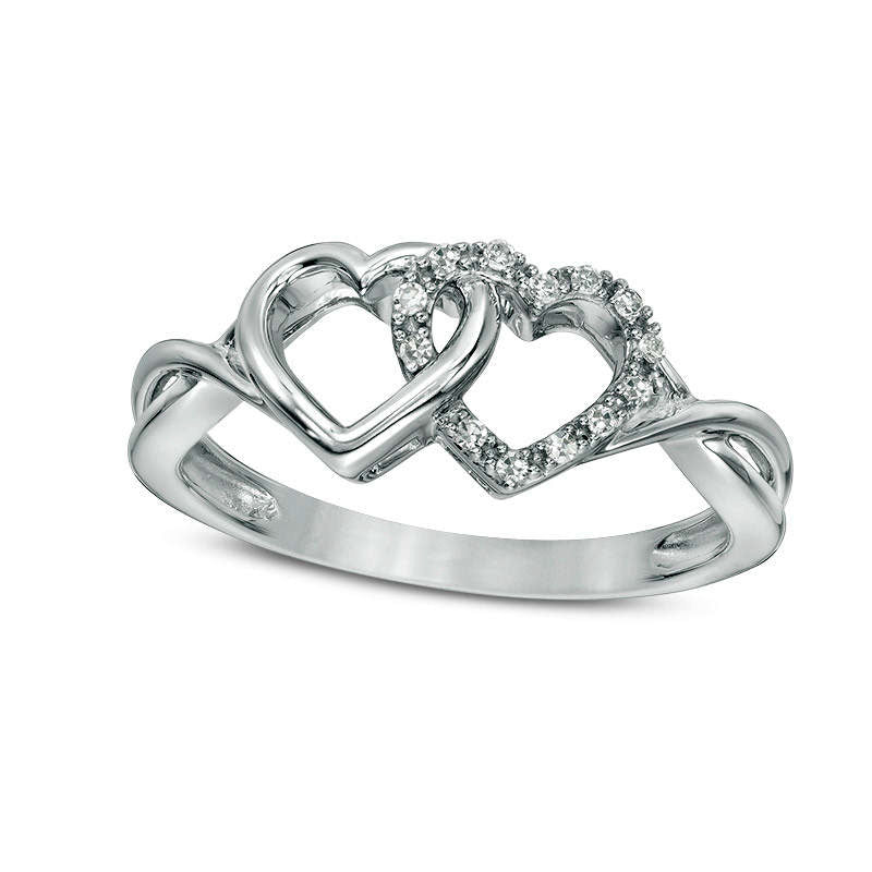 Image of ID 1 005 CT TW Natural Diamond Interlocking Hearts Twist Ring in Solid 10K White Gold