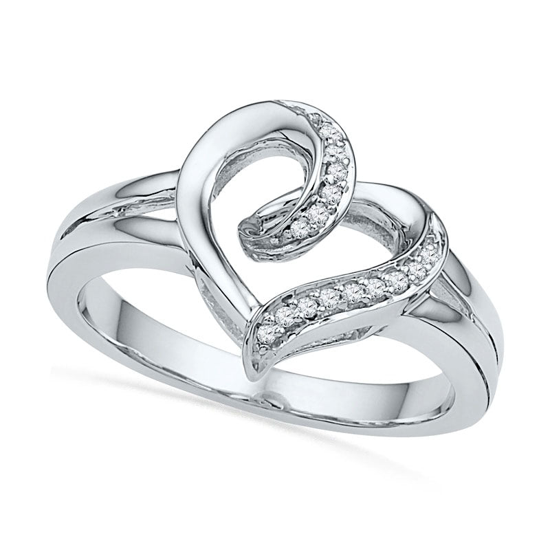 Image of ID 1 005 CT TW Natural Diamond Looping Heart Ring in Sterling Silver