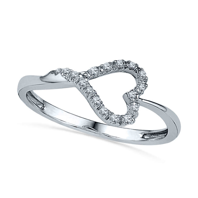 Image of ID 1 005 CT TW Natural Diamond Sideways Heart Ring in Solid 10K White Gold