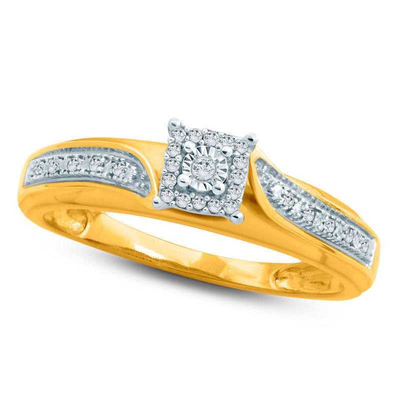 Image of ID 1 005 CT TW Natural Diamond Square Frame Bypass Engagement Ring in Solid 10K Yellow Gold