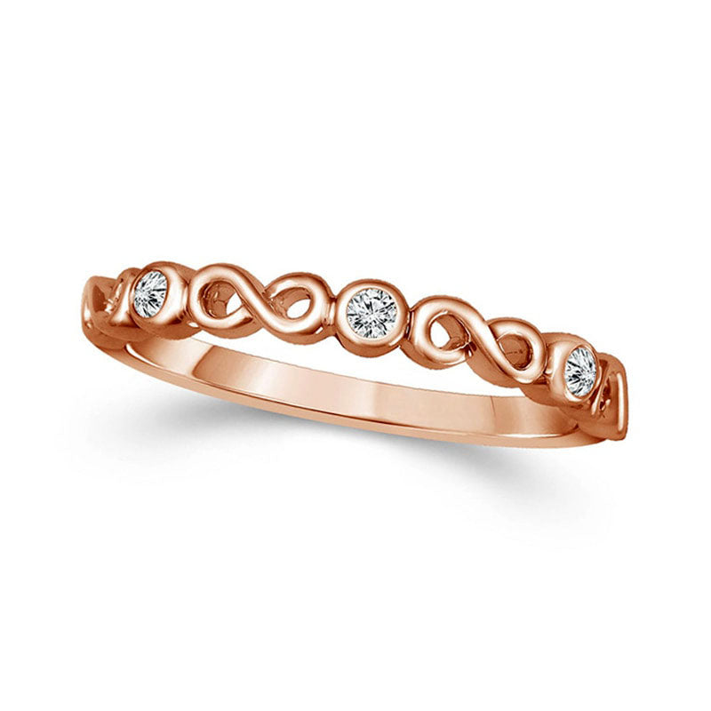 Image of ID 1 005 CT TW Natural Diamond Three Stone Alternating Infinity Stackable Band in Solid 10K Rose Gold