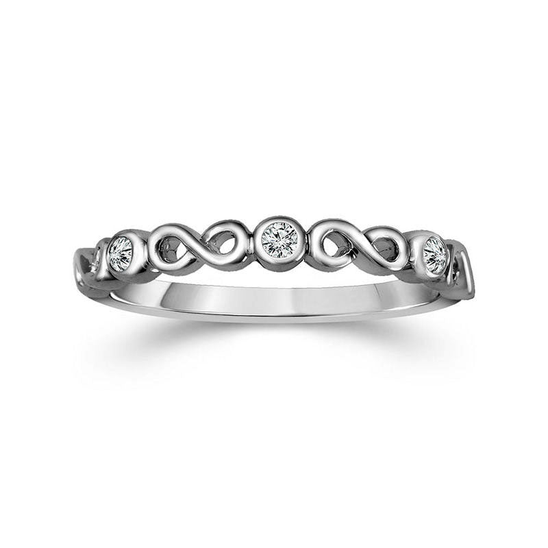 Image of ID 1 005 CT TW Natural Diamond Three Stone Alternating Infinity Stackable Band in Solid 10K White Gold
