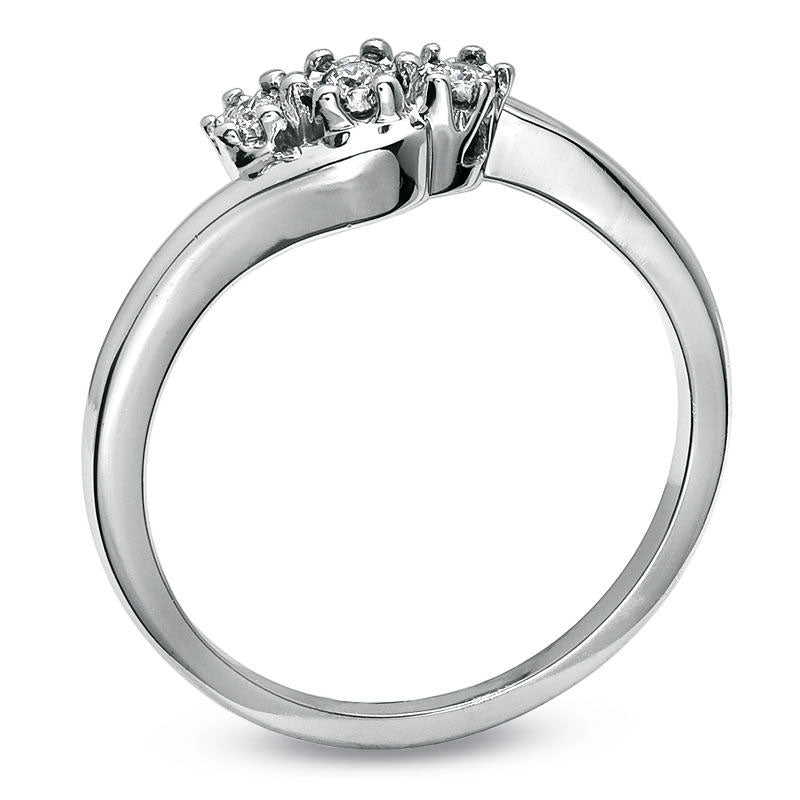 Image of ID 1 005 CT TW Natural Diamond Three Stone Bypass Promise Ring in Sterling Silver