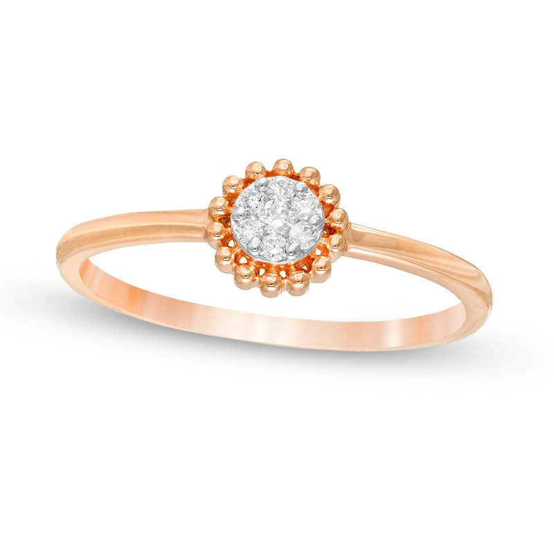 Image of ID 1 007 CT TW Composite Natural Diamond Beaded Flower Promise Ring in Solid 10K Rose Gold