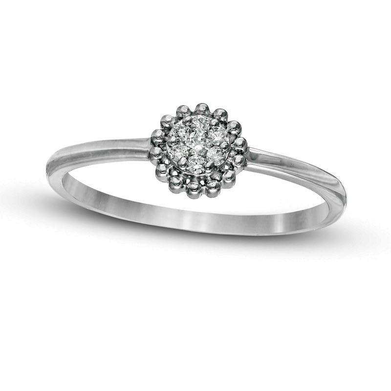 Image of ID 1 007 CT TW Composite Natural Diamond Beaded Flower Promise Ring in Solid 10K White Gold