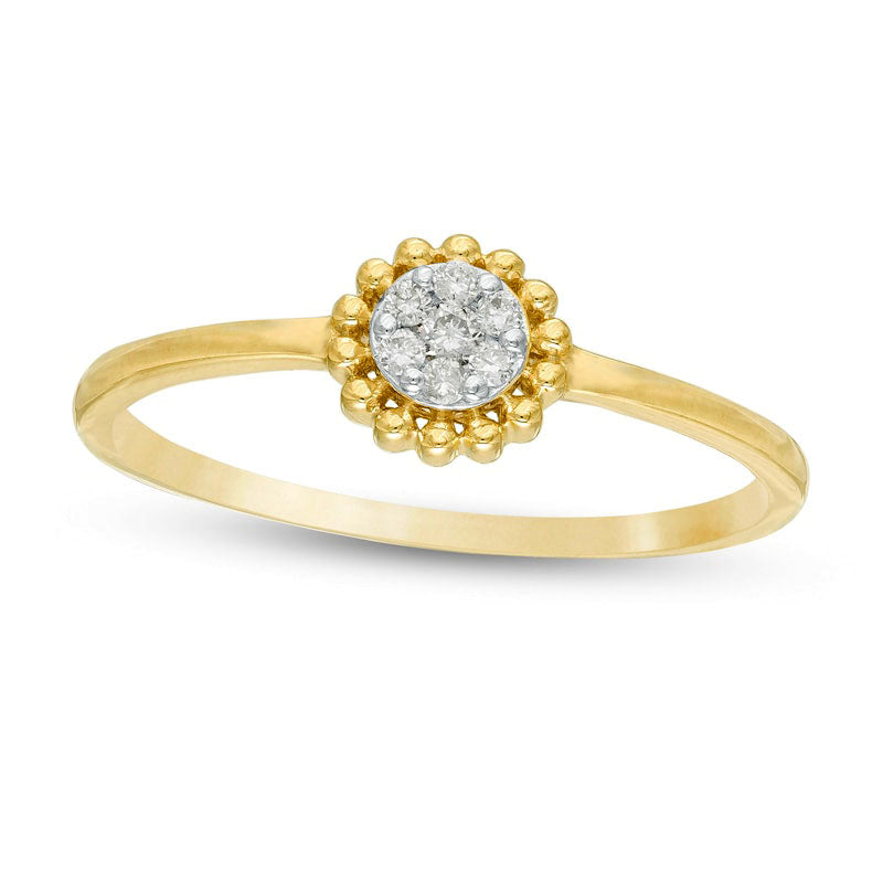 Image of ID 1 007 CT TW Composite Natural Diamond Beaded Flower Promise Ring in Solid 10K Yellow Gold