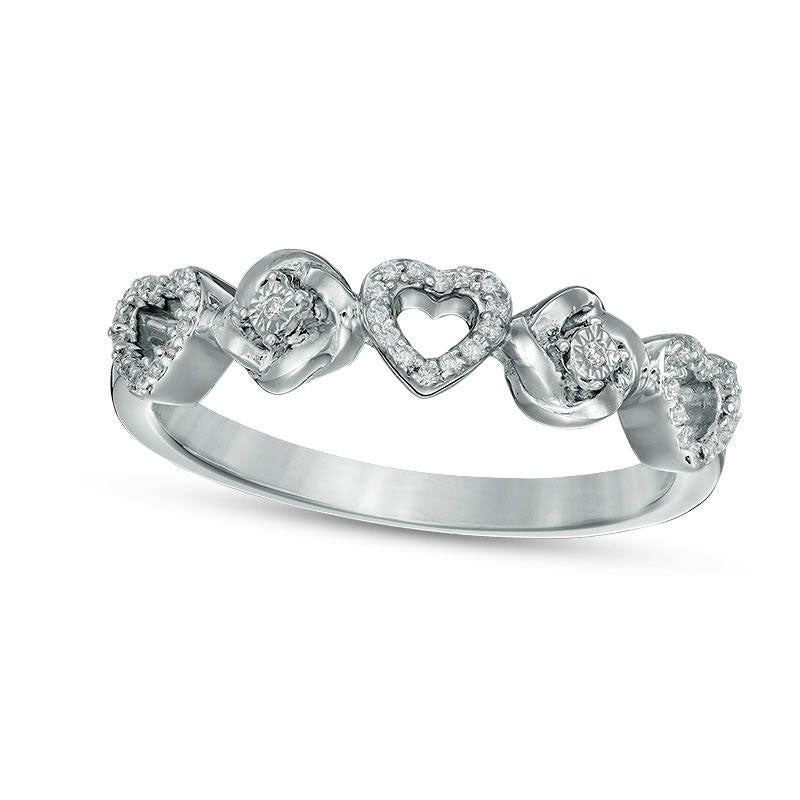 Image of ID 1 007 CT TW Natural Diamond Alternating Love Knot and Hearts Ring in Sterling Silver