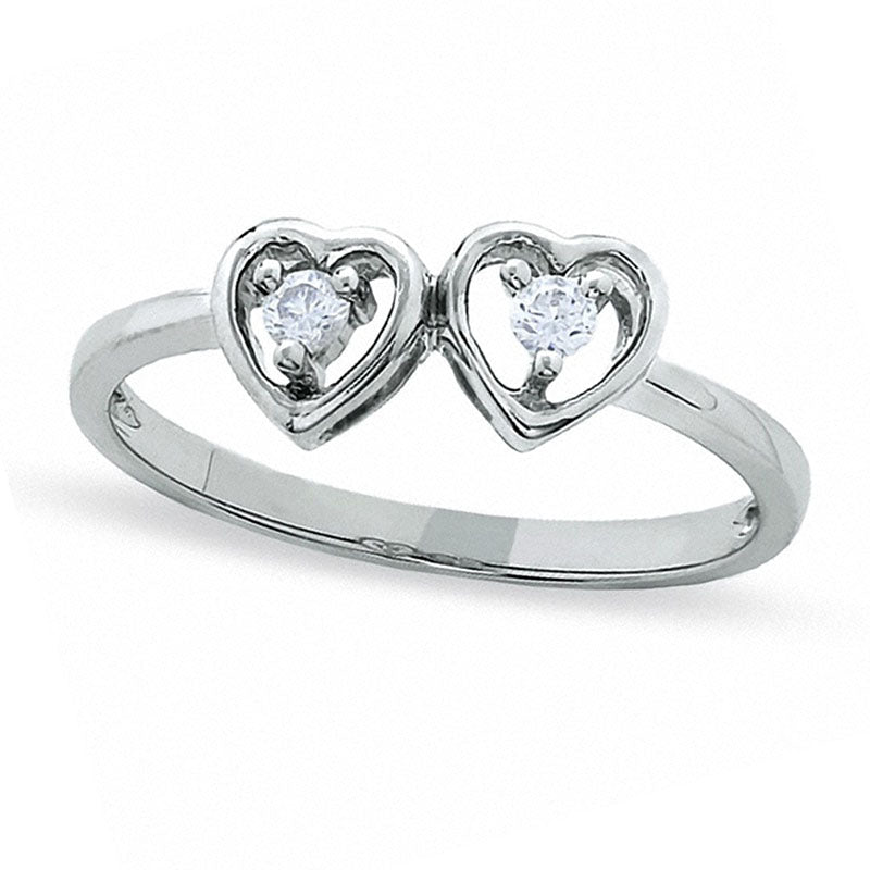 Image of ID 1 007 CT TW Natural Diamond Double Heart Promise Ring in Solid 10K White Gold