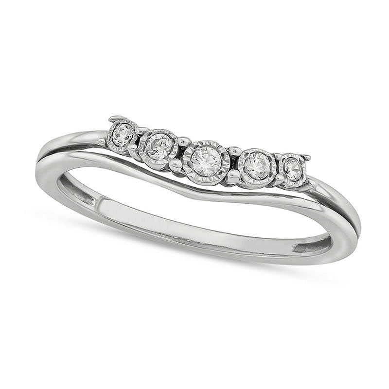 Image of ID 1 007 CT TW Natural Diamond Five Stone Stacked Contour Anniversary Band in Sterling Silver
