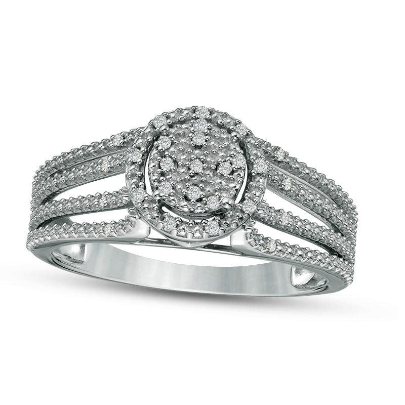 Image of ID 1 007 CT TW Natural Diamond Frame Multi-Row Split Shank Ring in Sterling Silver