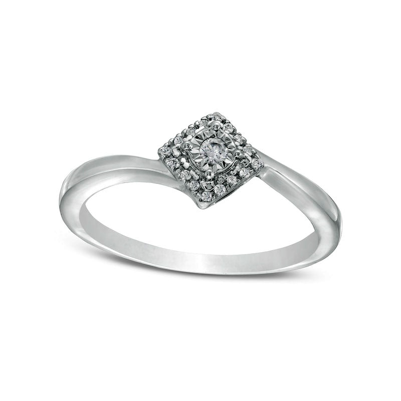 Image of ID 1 007 CT TW Natural Diamond Frame Tilted Square Ring in Sterling Silver