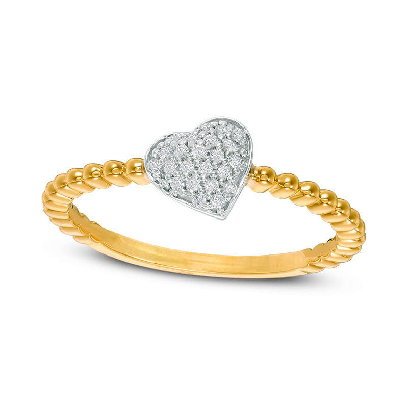 Image of ID 1 007 CT TW Natural Diamond Heart Beaded Shank Ring in Solid 10K Two-Tone Gold