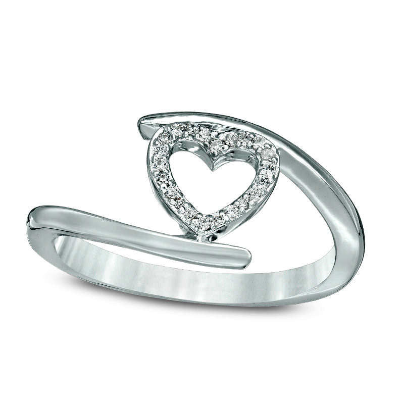 Image of ID 1 007 CT TW Natural Diamond Heart Outline Bypass Ring in Sterling Silver