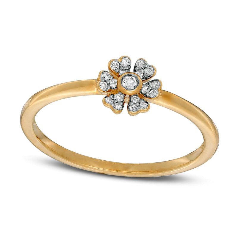 Image of ID 1 007 CT TW Natural Diamond Heart-Shaped Flower Ring in Solid 10K Yellow Gold