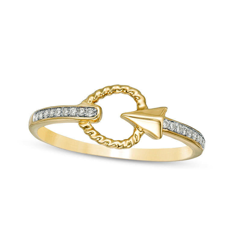 Image of ID 1 007 CT TW Natural Diamond Heart and Shooting Arrow Ring in Solid 10K Yellow Gold