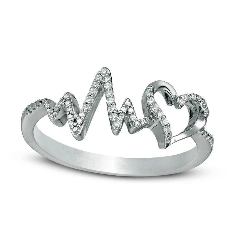 Image of ID 1 007 CT TW Natural Diamond Heartbeat and Heart Ring in Sterling Silver