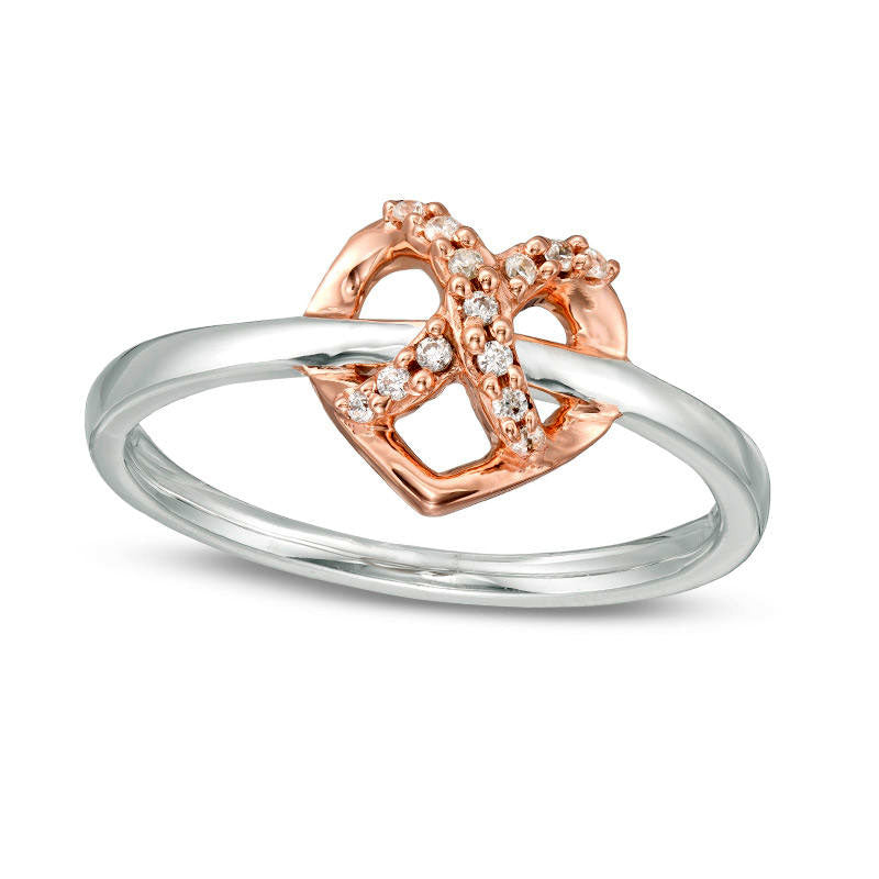 Image of ID 1 007 CT TW Natural Diamond Infinity Knot Heart Ring in Sterling Silver and Solid 10K Rose Gold