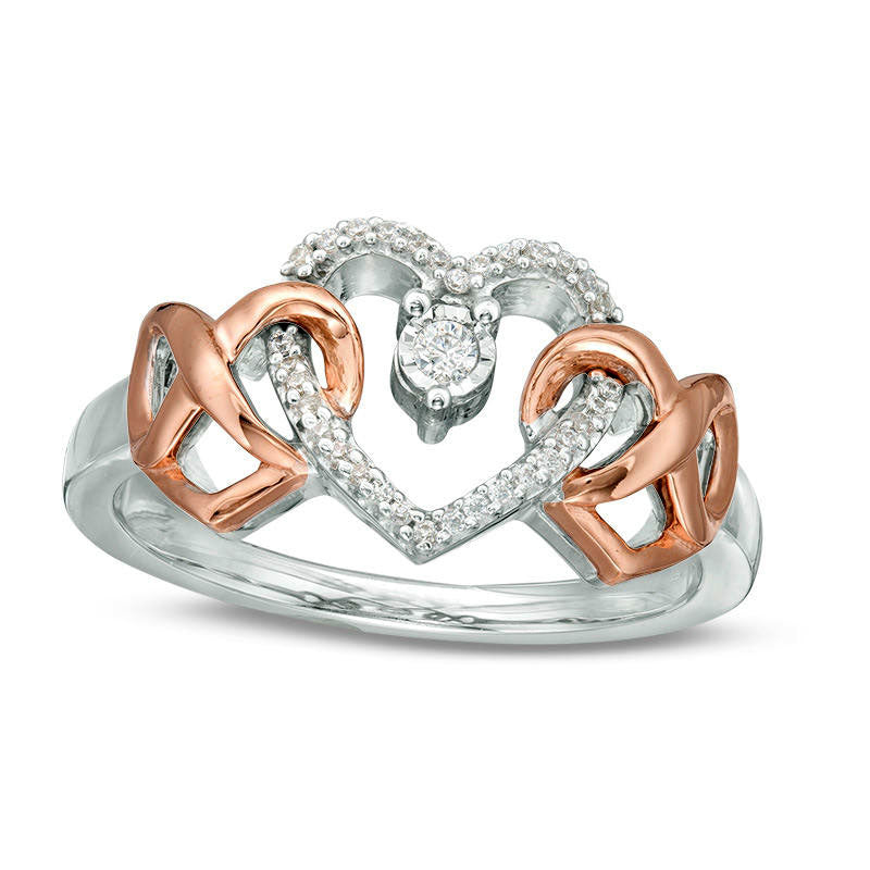 Image of ID 1 007 CT TW Natural Diamond Interlocking Infinity Hearts Ring in Sterling Silver and Solid 10K Rose Gold