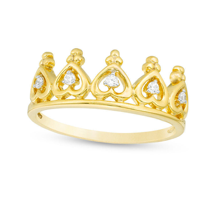 Image of ID 1 007 CT TW Natural Diamond Multi-Hearts Crown Ring in Sterling Silver and Solid 14K Gold Plate