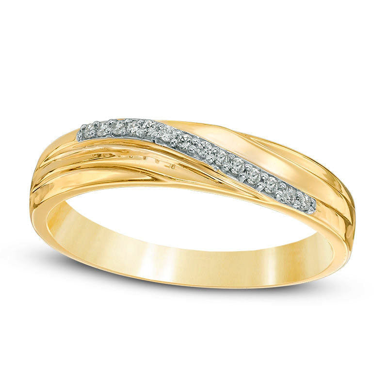 Image of ID 1 007 CT TW Natural Diamond Slant Anniversary Band in Solid 10K Yellow Gold