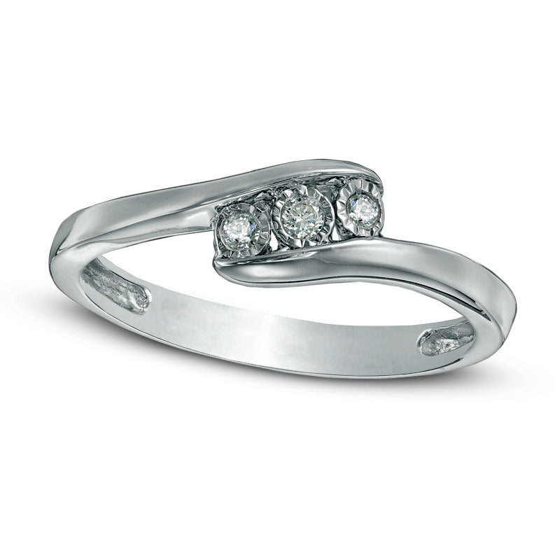 Image of ID 1 007 CT TW Natural Diamond Three Stone Bypass Promise Ring in Sterling Silver