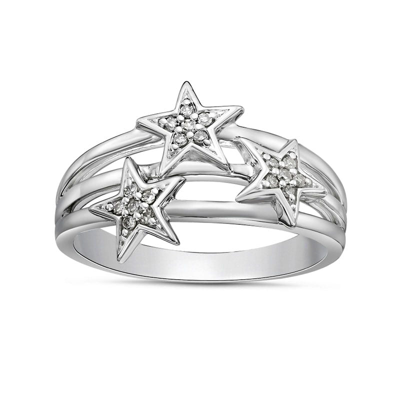 Image of ID 1 007 CT TW Natural Diamond Triple Stars Multi-Row Split Shank Ring in Sterling Silver