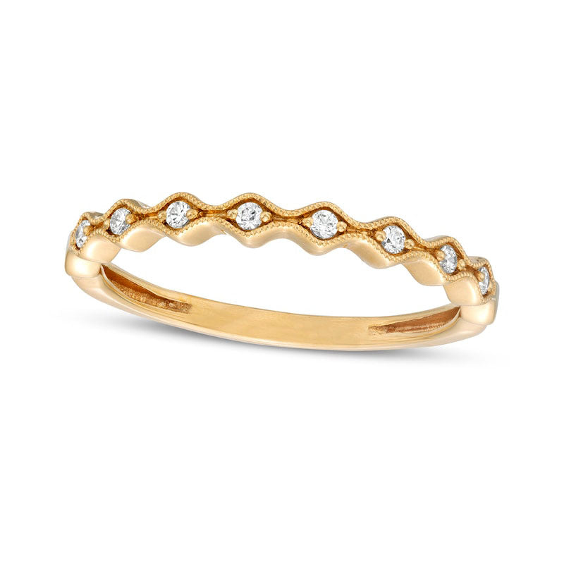 Image of ID 1 007 CT TW Natural Diamond Wave Stackable Band in Solid 10K Yellow Gold