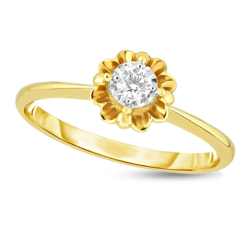 Image of ID 1 010 CT Natural Clarity Enhanced Diamond Solitaire Flower Promise Ring in Solid 10K Two-Tone Gold