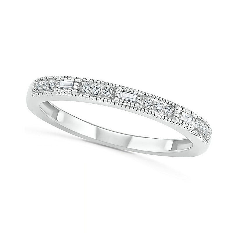 Image of ID 1 010 CT TW Baguette and Round Natural Diamond Antique Vintage-Style Anniversary Band in Solid 10K White Gold