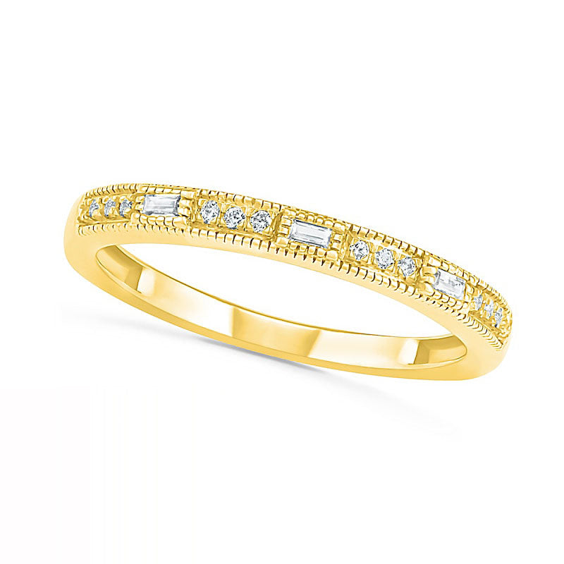 Image of ID 1 010 CT TW Baguette and Round Natural Diamond Antique Vintage-Style Anniversary Band in Solid 10K Yellow Gold
