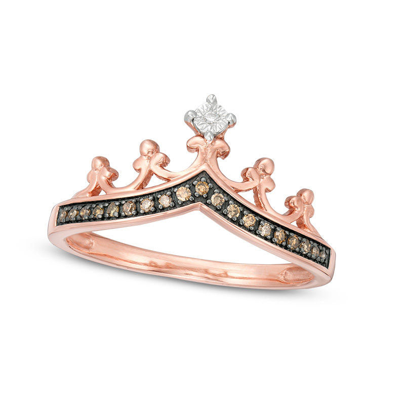 Image of ID 1 010 CT TW Champagne and White Natural Diamond Crown Ring in Solid 10K Rose Gold