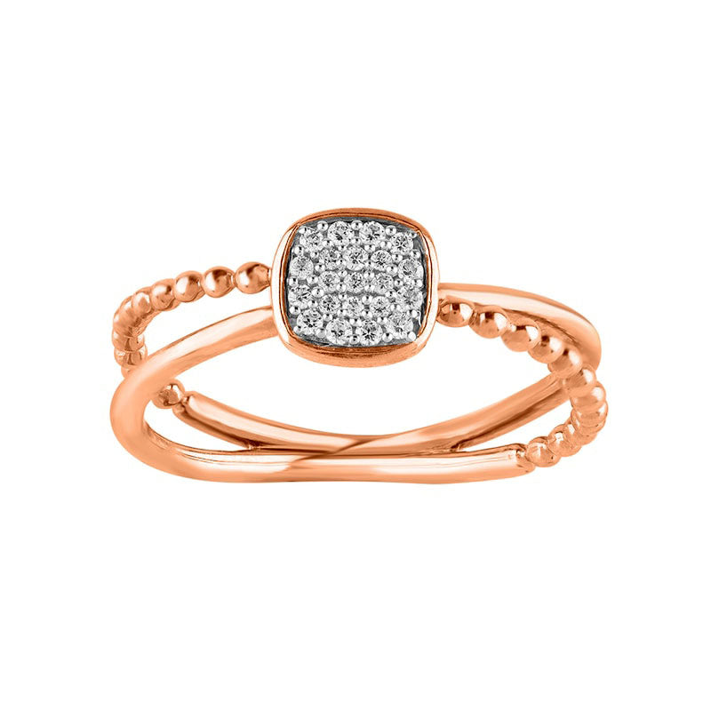 Image of ID 1 010 CT TW Composite Cushion Natural Diamond Bead Split Shank Ring in Solid 10K Rose Gold