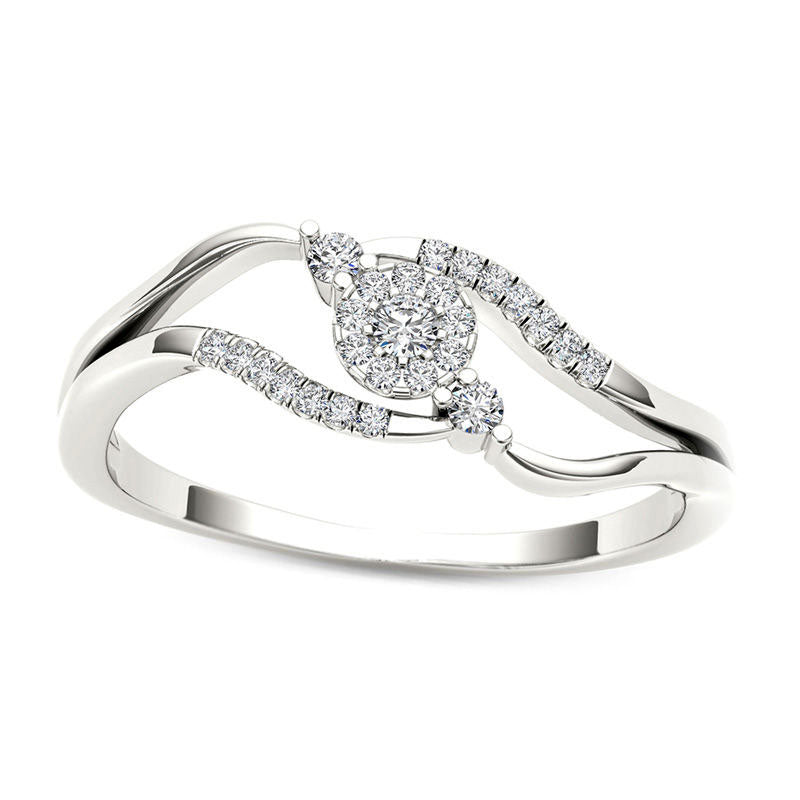 Image of ID 1 010 CT TW Composite Natural Diamond Flower Bypass Promise Ring in Solid 10K White Gold
