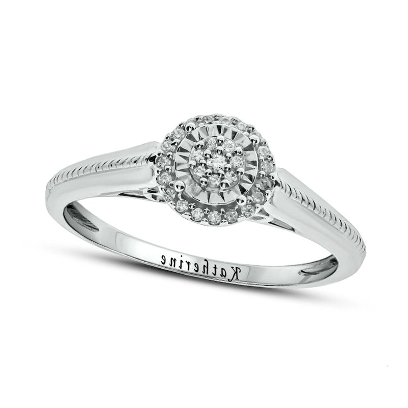 Image of ID 1 010 CT TW Composite Natural Diamond Frame Milgrain Shank Engravable Promise Ring in Solid 10K White Gold (1 Line)