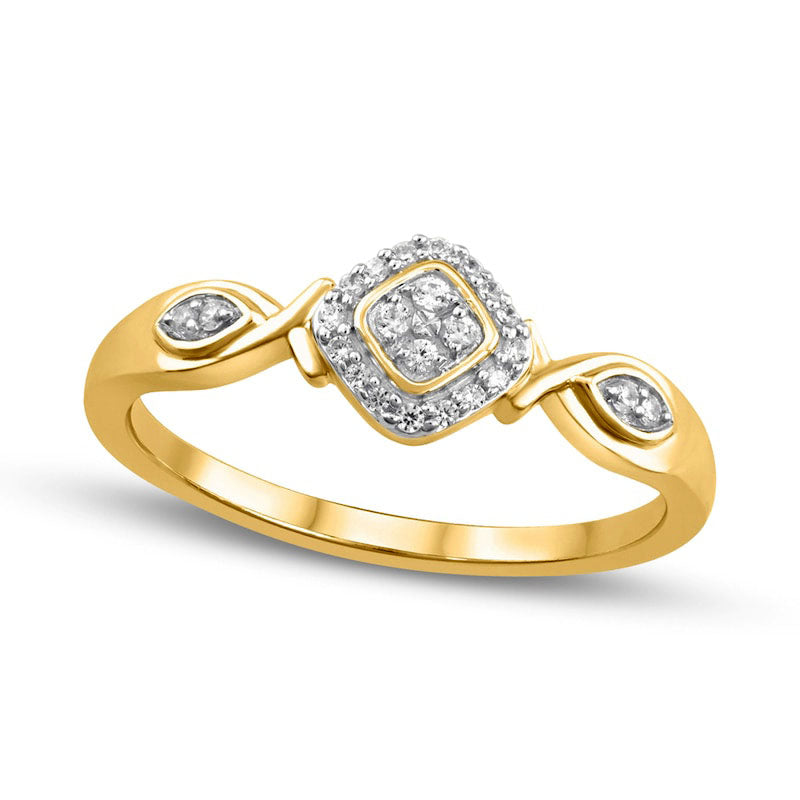 Image of ID 1 010 CT TW Composite Natural Diamond Frame Twist Shank Promise Ring in Solid 10K Yellow Gold