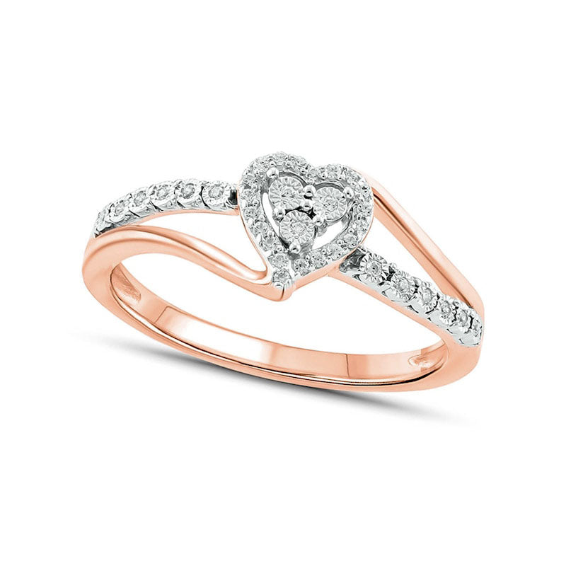 Image of ID 1 010 CT TW Composite Natural Diamond Heart Frame Split Shank Promise Ring in Solid 10K Rose Gold