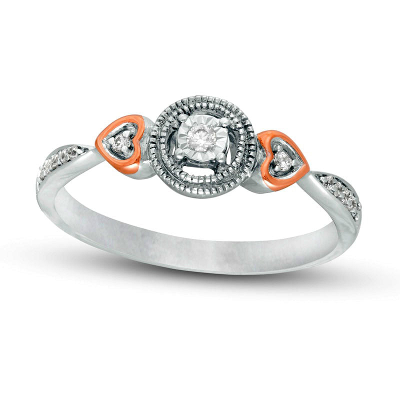 Image of ID 1 010 CT TW Composite Natural Diamond Heart Sides Promise Ring in Sterling Silver and Solid 10K Rose Gold