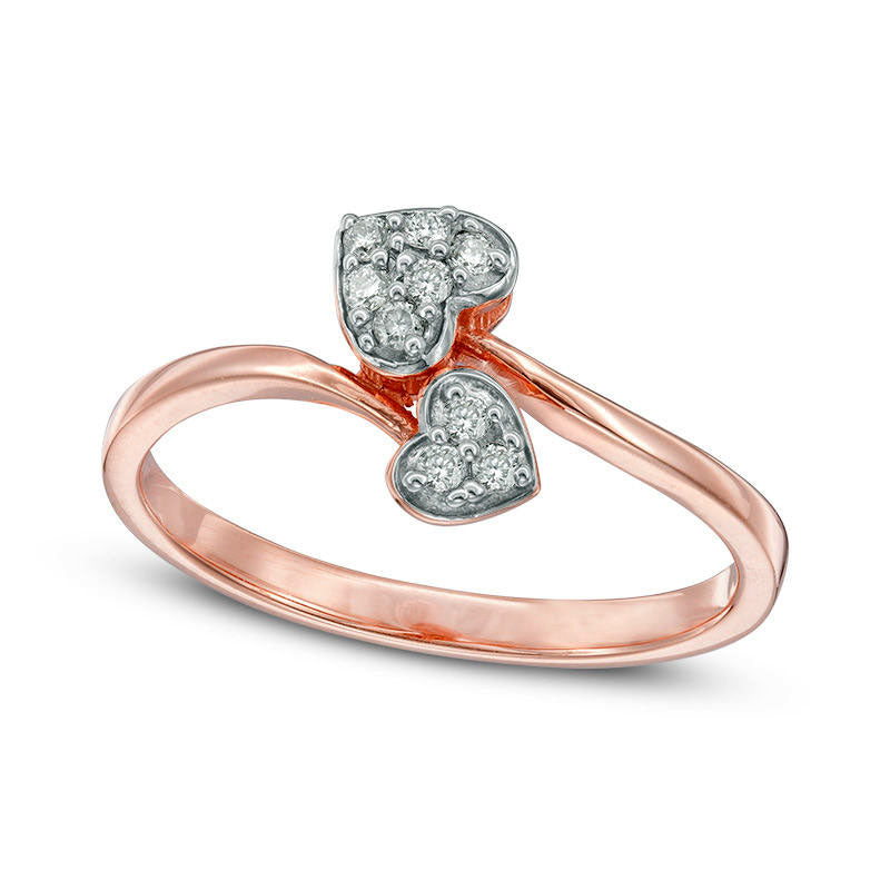 Image of ID 1 010 CT TW Composite Natural Diamond Hearts Bypass Ring in Sterling Silver with Solid 14K Rose Gold Plate