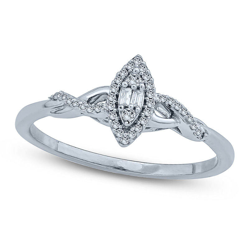 Image of ID 1 010 CT TW Composite Natural Diamond Marquise Frame Twist Promise Ring in Solid 10K White Gold