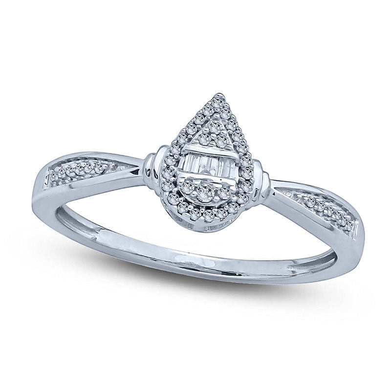 Image of ID 1 010 CT TW Composite Natural Diamond Pear-Shaped Frame Collar Promise Ring in Solid 10K White Gold