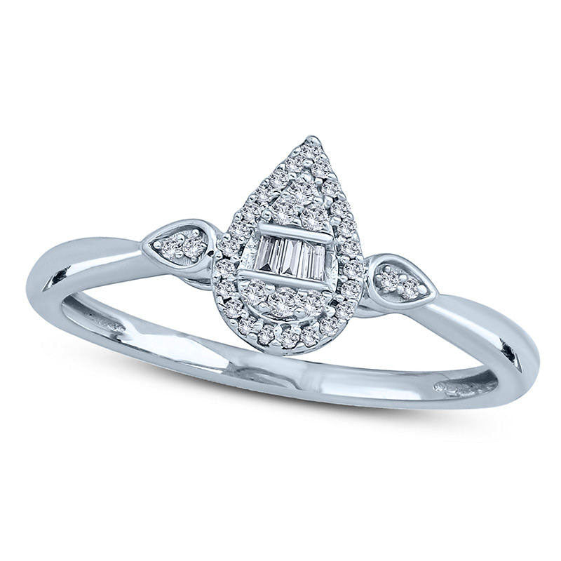 Image of ID 1 010 CT TW Composite Natural Diamond Pear-Shaped Frame Petal-Sides Promise Ring in Solid 10K White Gold