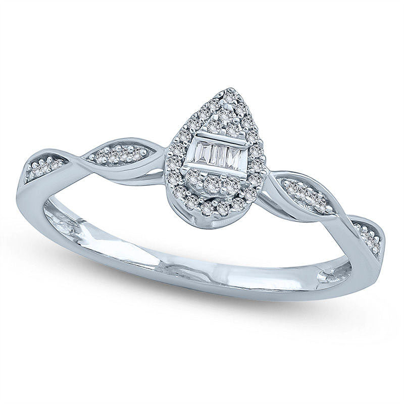 Image of ID 1 010 CT TW Composite Natural Diamond Pear-Shaped Frame Twist Promise Ring in Solid 10K White Gold