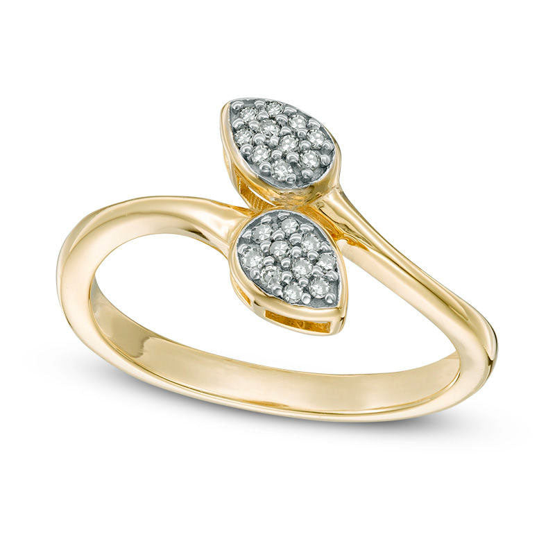 Image of ID 1 010 CT TW Composite Natural Diamond Teardrop-Shaped Bypass Ring in Sterling Silver with Solid 14K Gold Plate
