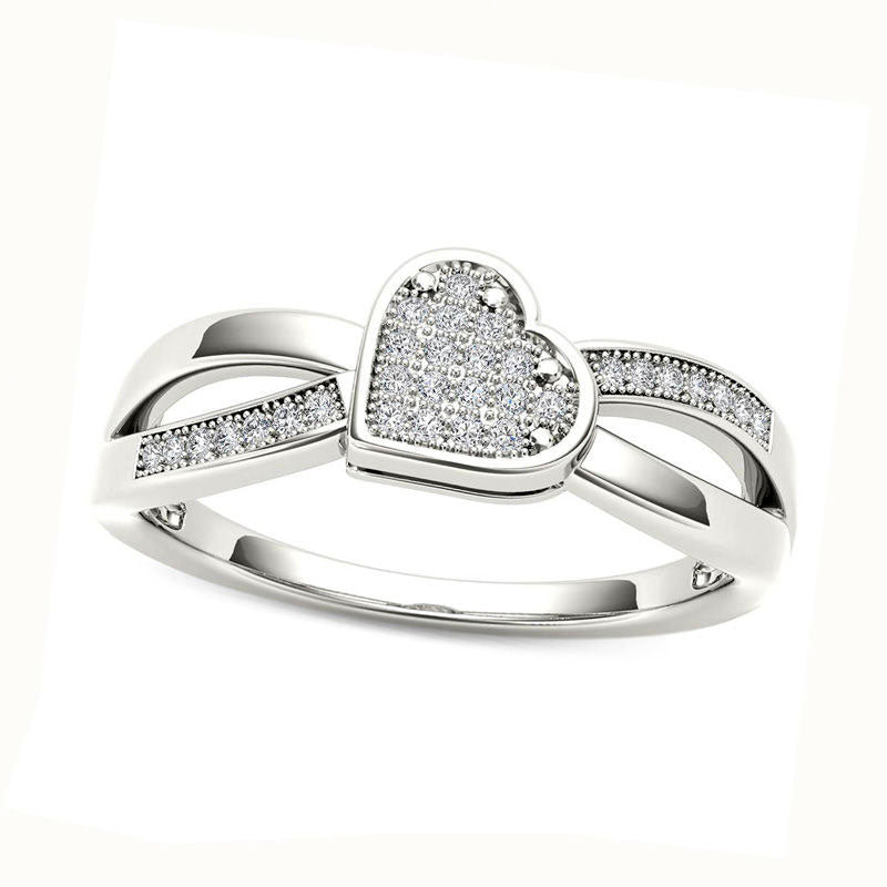 Image of ID 1 010 CT TW Composite Natural Diamond Tilted Heart Split Shank Ring in Solid 10K White Gold