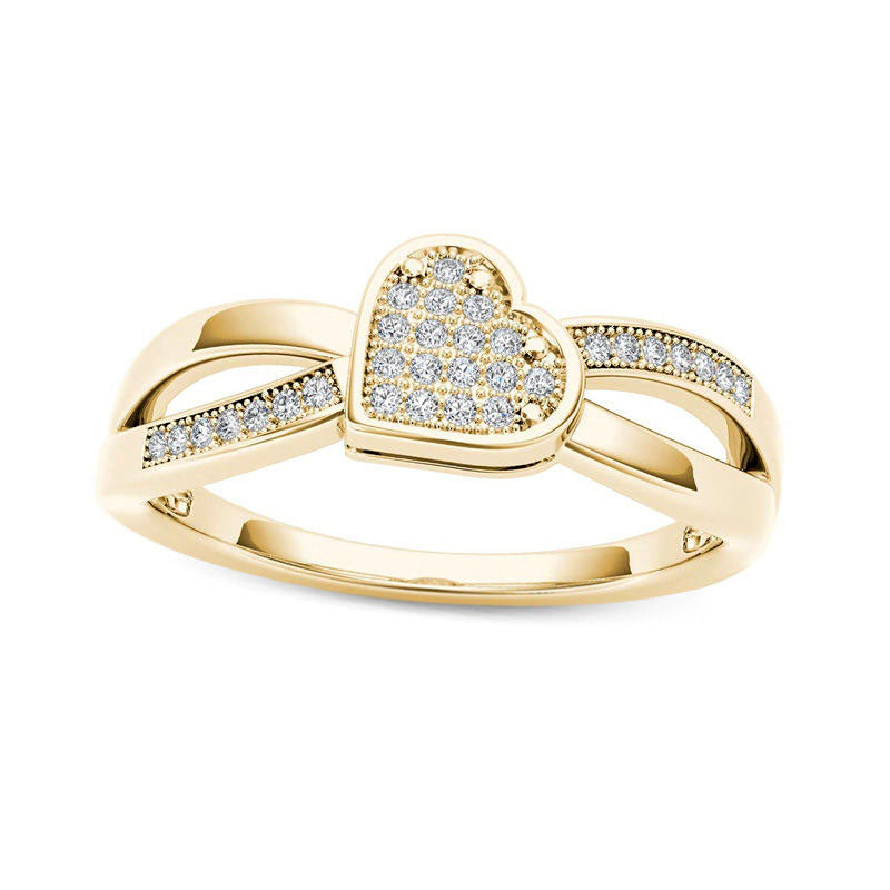 Image of ID 1 010 CT TW Composite Natural Diamond Tilted Heart Split Shank Ring in Solid 10K Yellow Gold