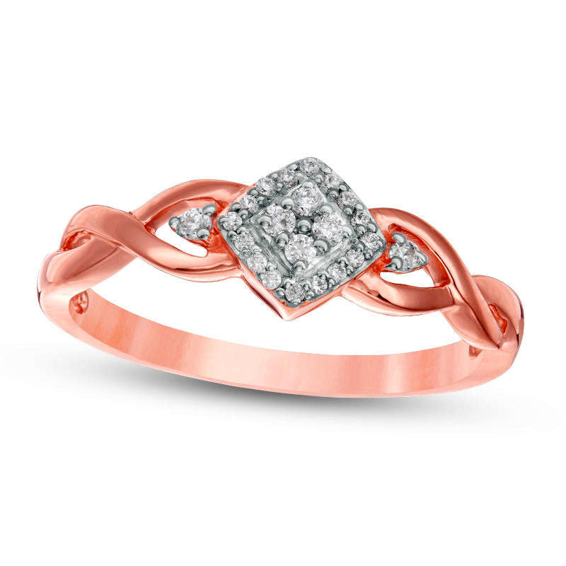 Image of ID 1 010 CT TW Composite Natural Diamond Tilted Square Frame Twist Shank Promise Ring in Solid 10K Rose Gold