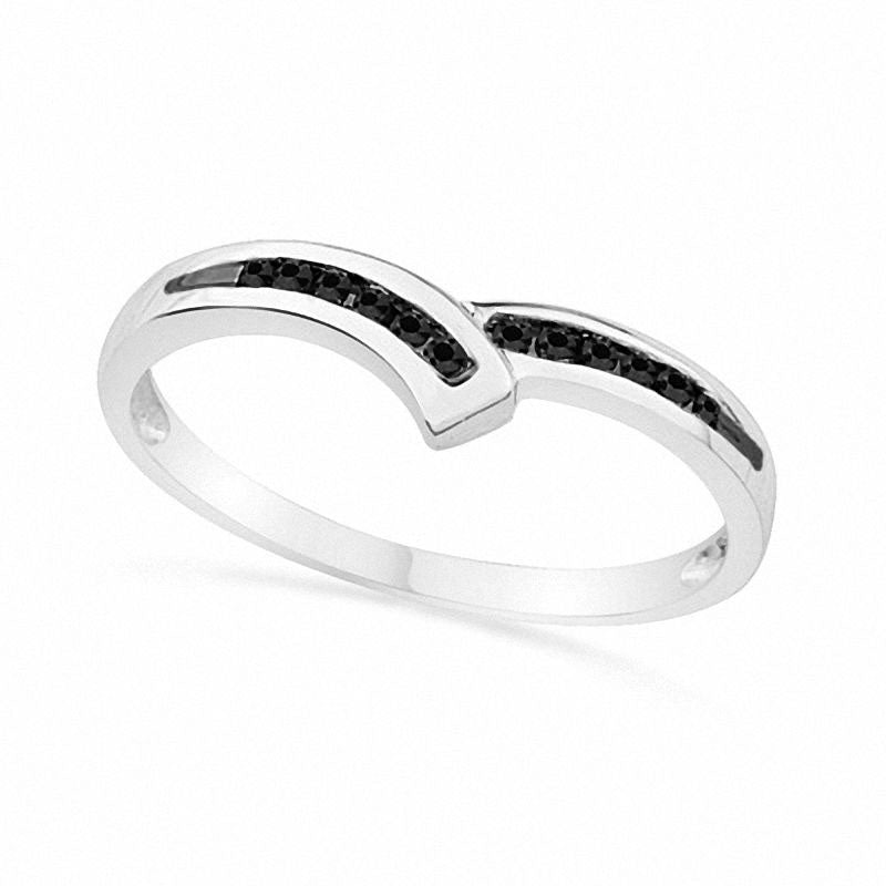 Image of ID 1 010 CT TW Enhanced Black Natural Diamond Bypass Ring in Solid 10K White Gold