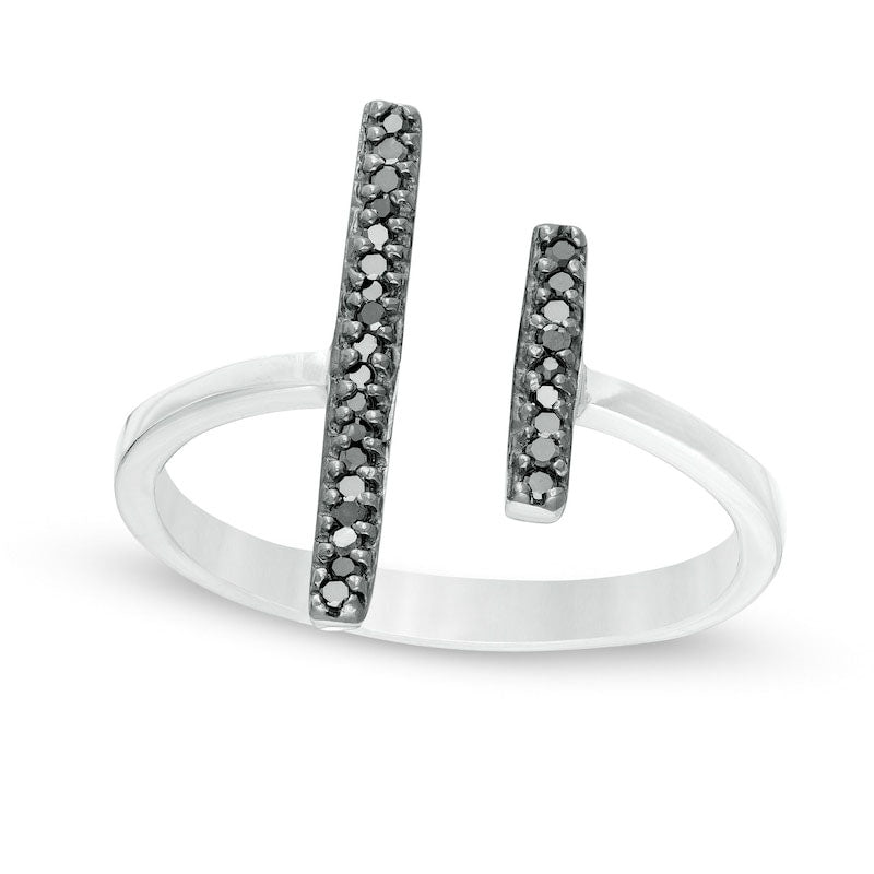 Image of ID 1 010 CT TW Enhanced Black Natural Diamond Double Bar Open Ring in Sterling Silver